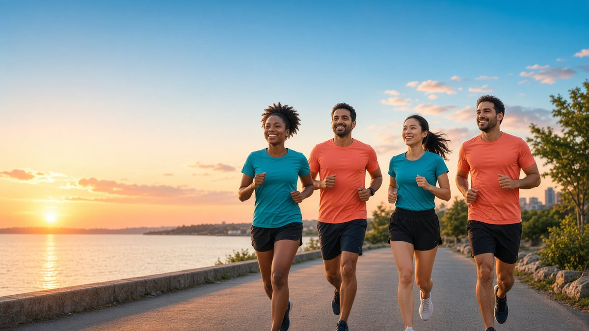 Group running club at sunrise, part of the 1 Moore Rep Wellness program